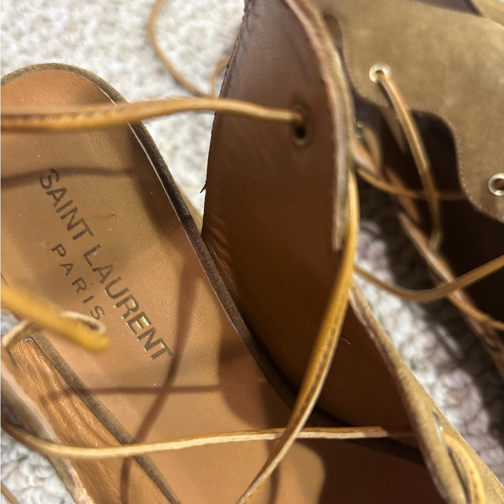 Saint Laurent Suede Lace-Up Gladiator Heeled Sandals - Picture 6 of 13
